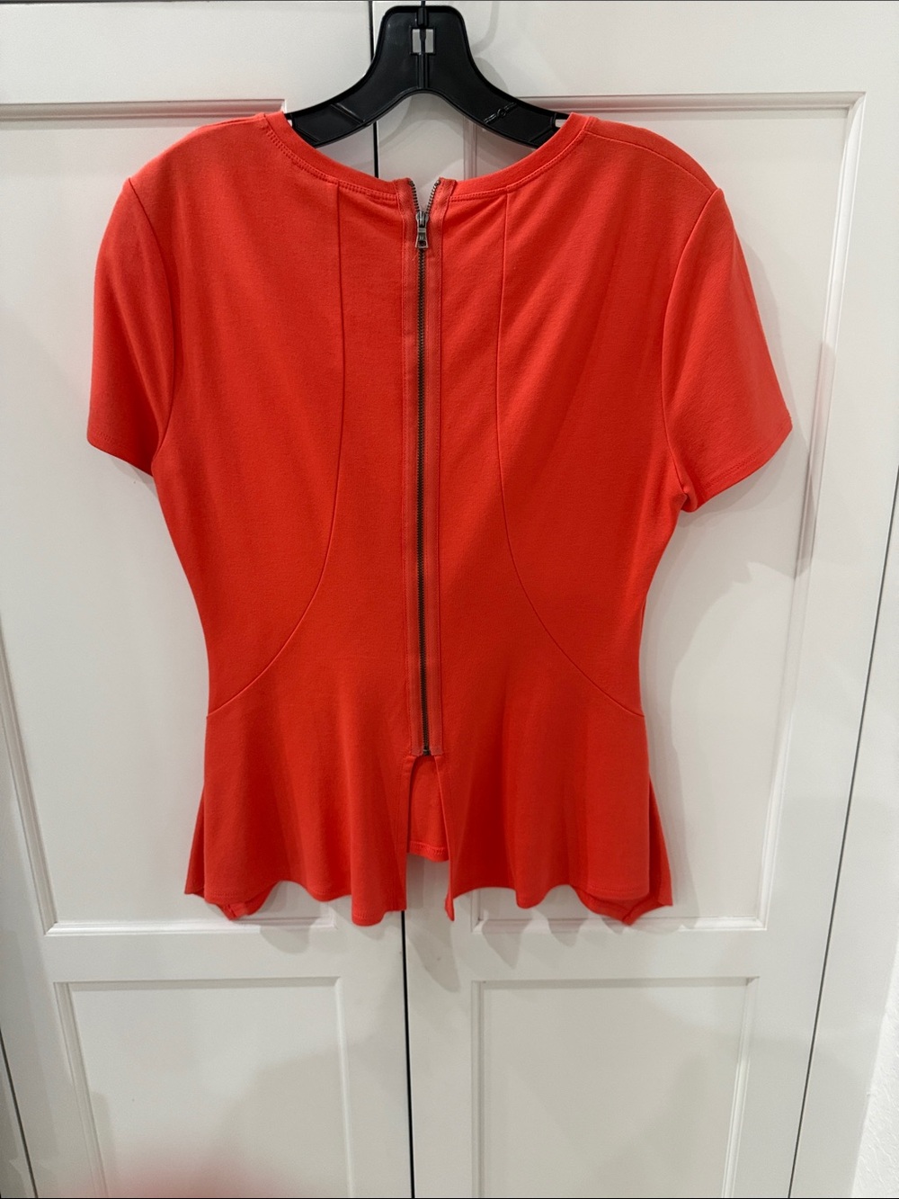 BCBGMaxAzria Coral Red Peplum Short-Sleeve Top - Picture 3 of 3